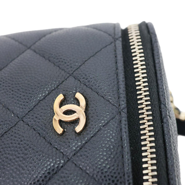 CHANEL Vanity Case Mini Quilted Caviar Leather Chain Crossbody Bag Black