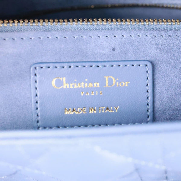 CHRISTIAN DIOR Lady Dior Large Cannage Quilted Lambskin Leather Shoulder Bag Blue