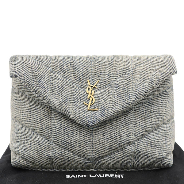 YVES SAINT LAURENT Loulou Toy Y Quilted Denim Pouch Bag Blue