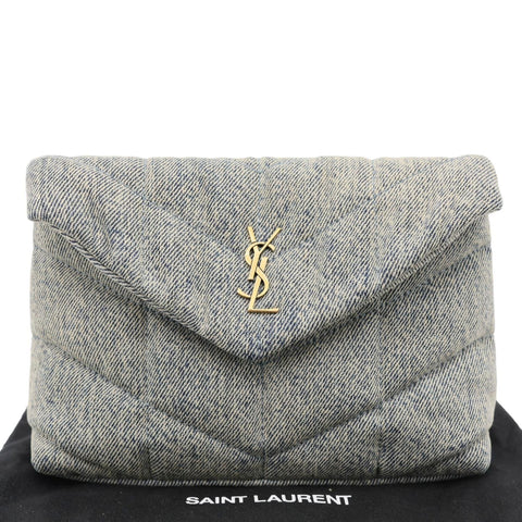 YVES SAINT LAURENT Loulou Toy Y Quilted Denim Pouch Bag Blue