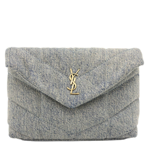 YVES SAINT LAURENT Loulou Toy Y Quilted Denim Pouch Bag Blue