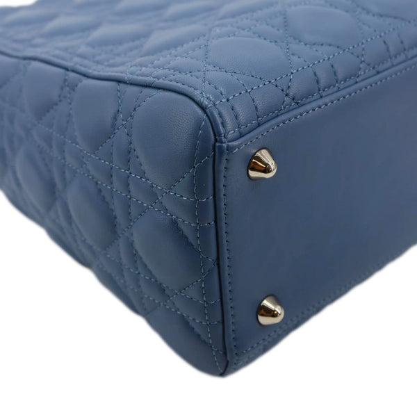 CHRISTIAN DIOR Lady Dior Large Cannage Quilted Lambskin Leather Shoulder Bag Blue