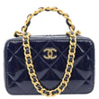CHANEL Woven Chain Vanity Case Mini Patent Leather Top Handle Shoulder Bag Blue