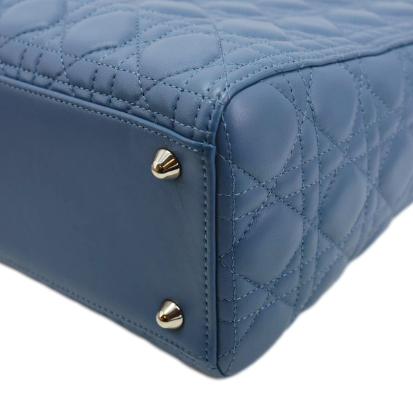 CHRISTIAN DIOR Lady Dior Large Cannage Quilted Lambskin Leather Shoulder Bag Blue