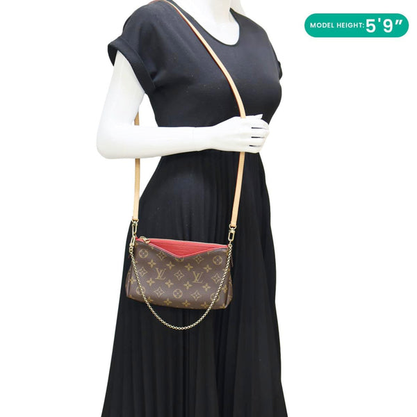 LOUIS VUITTON Pallas Monogram Canvas Clutch Crossbody Bag Red