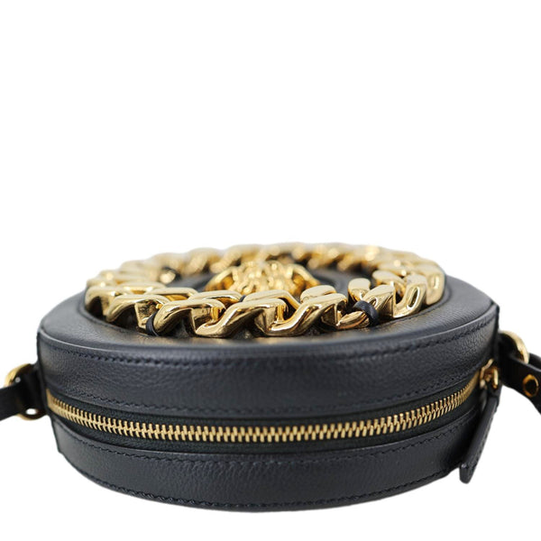 VERSACE La Medusa Mini Calfskin Leather Round Crossbody Bag Black