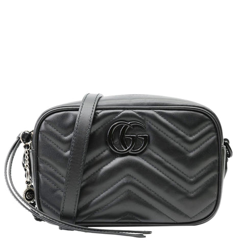 GUCCI GG Marmont Mini Matelasse Chevron Leather Camera Bag Black 634936