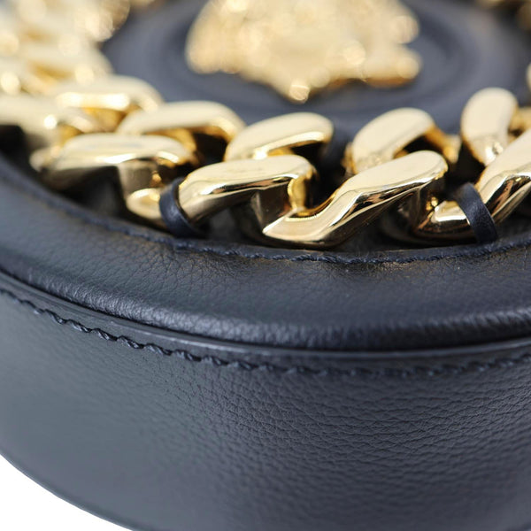 VERSACE La Medusa Mini Calfskin Leather Round Crossbody Bag Black