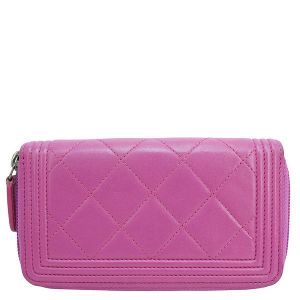 Chanel  Boy Quilted Leather Zip Around Wallet Purple
