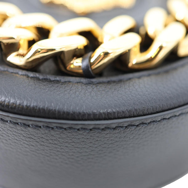 VERSACE La Medusa Mini Calfskin Leather Round Crossbody Bag Black