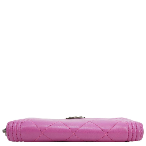 Chanel  Boy Quilted Leather Zip Around Wallet Purple