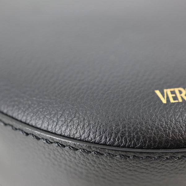 VERSACE La Medusa Mini Calfskin Leather Round Crossbody Bag Black