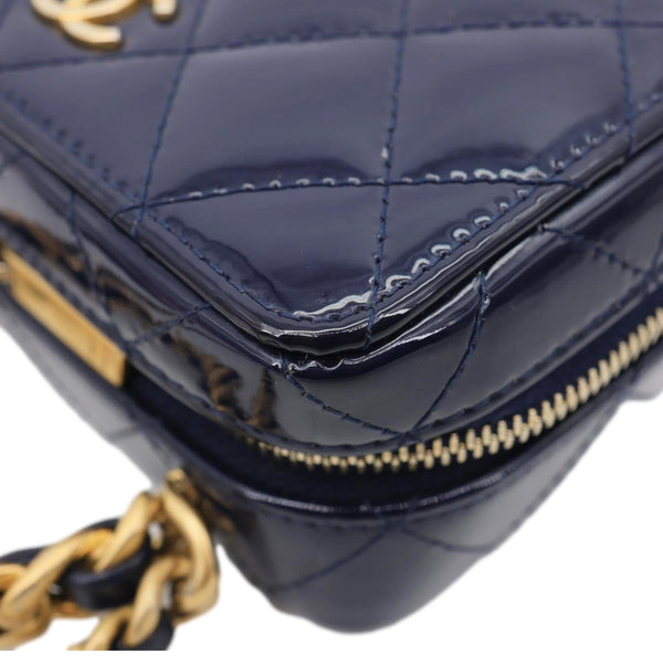 CHANEL Woven Chain Vanity Case Mini Patent Leather Top Handle Shoulder Bag Blue