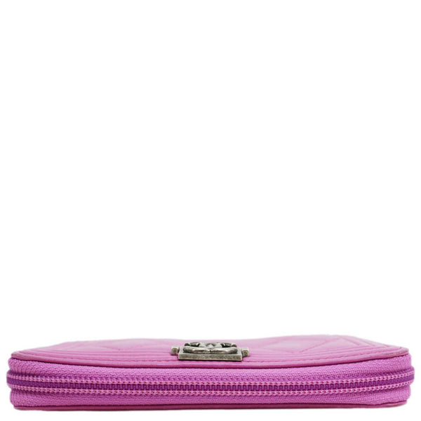 Chanel  Boy Quilted Leather Zip Around Wallet Purple