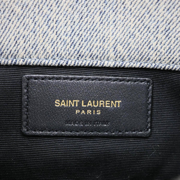 YVES SAINT LAURENT Loulou Toy Y Quilted Denim Pouch Bag Blue