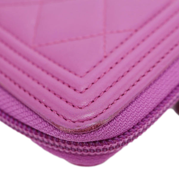 Chanel  Boy Quilted Leather Zip Around Wallet Purple