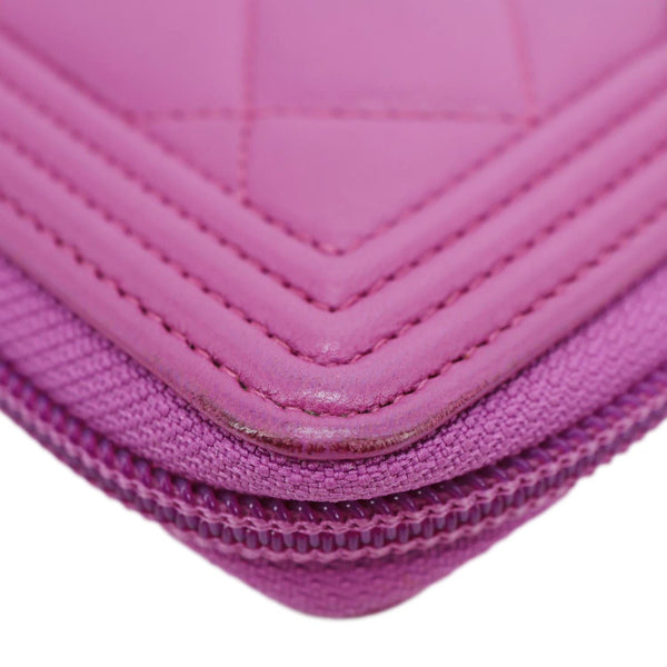 Chanel  Boy Quilted Leather Zip Around Wallet Purple