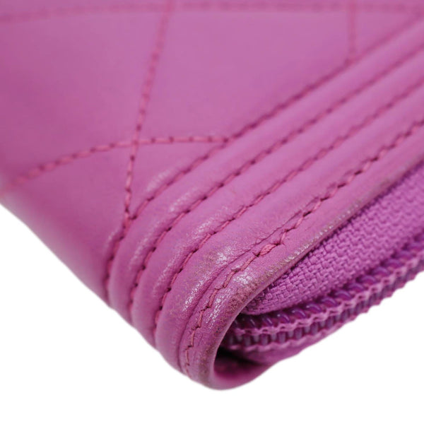 Chanel  Boy Quilted Leather Zip Around Wallet Purple