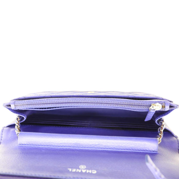 CHANEL Fancy CC Quilted Calfskin Leather Wallet On Chain Bag Blue