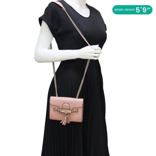 GUCCI Emily Mini GG Leather Chain Shoulder Bag Pink 449636