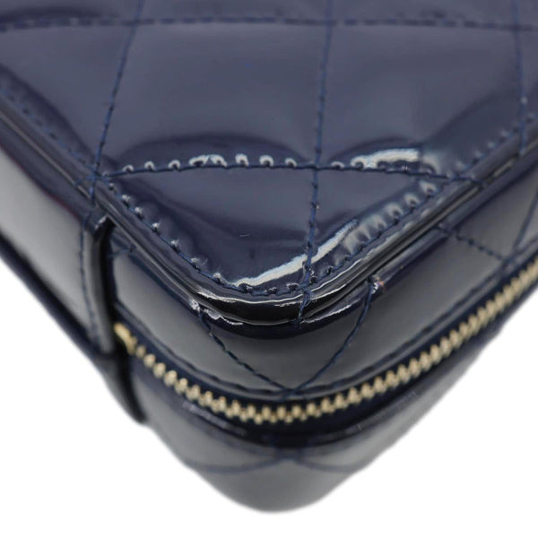 CHANEL Woven Chain Vanity Case Mini Patent Leather Top Handle Shoulder Bag Blue