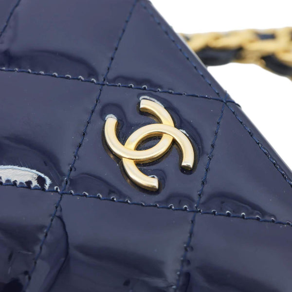 CHANEL Woven Chain Vanity Case Mini Patent Leather Top Handle Shoulder Bag Blue