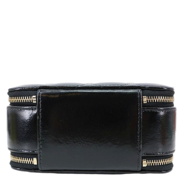 Chanel CC Double Zip Quilted Glazed Lambskin Leather Top Handle Vanity Case Black