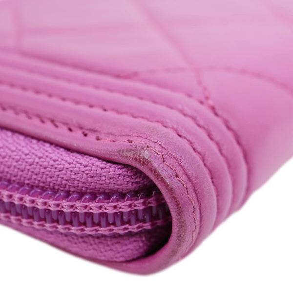 Chanel  Boy Quilted Leather Zip Around Wallet Purple