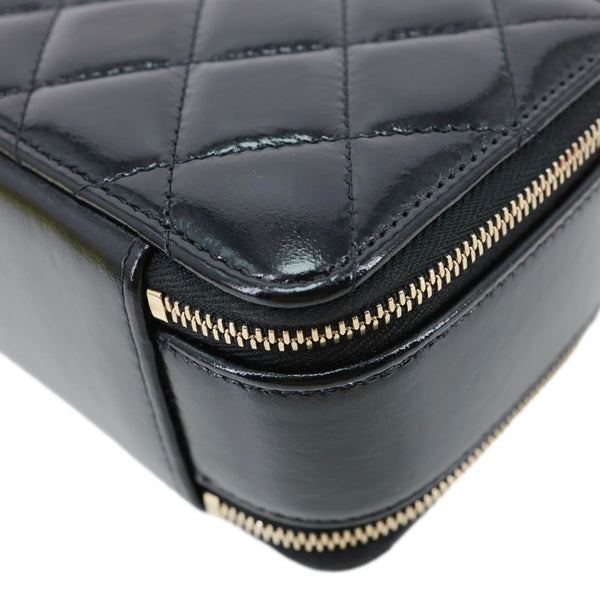 Chanel CC Double Zip Quilted Glazed Lambskin Leather Top Handle Vanity Case Black
