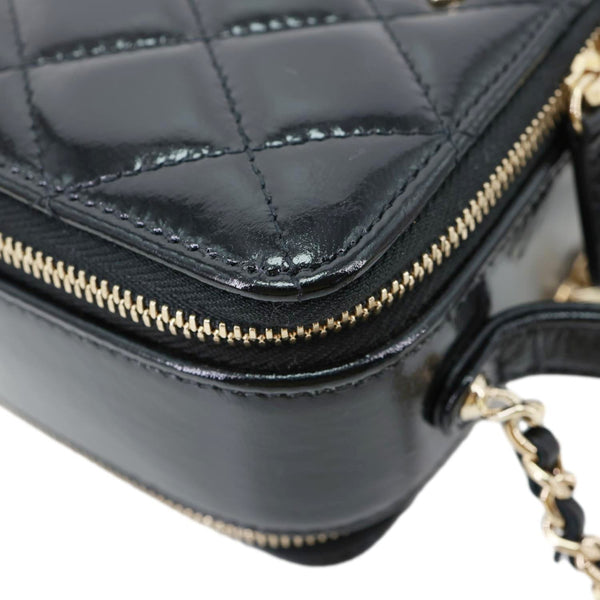 Chanel CC Double Zip Quilted Glazed Lambskin Leather Top Handle Vanity Case Black