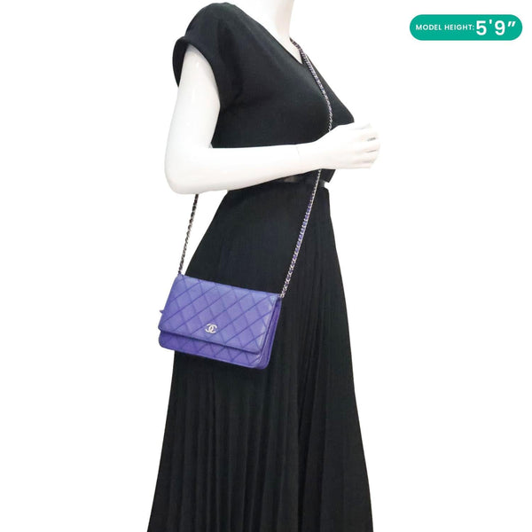 CHANEL Fancy CC Blue Quilted Calfskin Leather Wallet On Chain Bag - Model Wearing