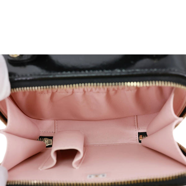 Chanel CC Double Zip Quilted Glazed Lambskin Leather Top Handle Vanity Case Black