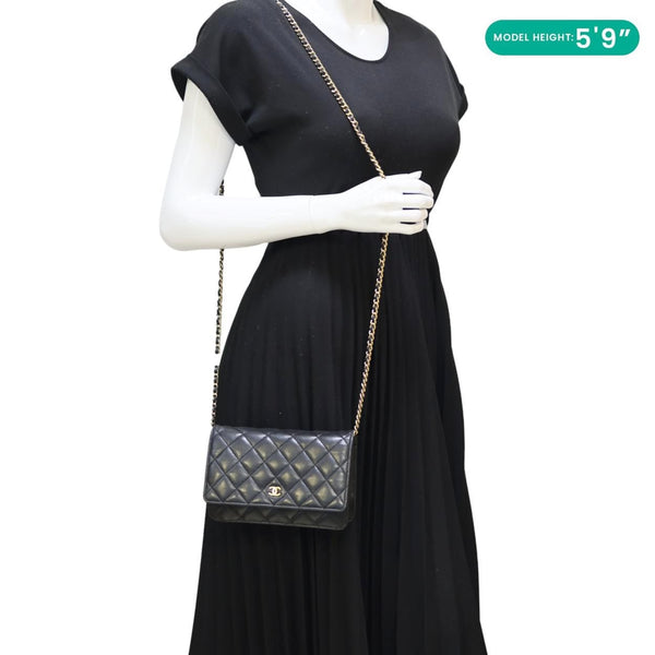CHANEL WOC Quilted Lambskin Leather Crossbody Bag Black