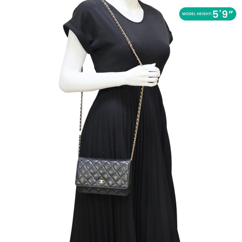 CHANEL WOC Quilted Lambskin Leather Crossbody Bag Black