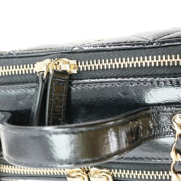 Chanel CC Double Zip Quilted Glazed Lambskin Leather Top Handle Vanity Case Black