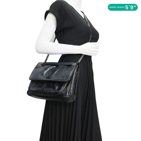 YVES SAINT LAURENT Niki Medium Leather Shoulder Bag Black