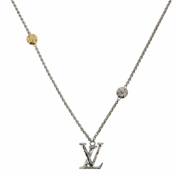 LOUIS VUITTON LV Initials Metal Chain Necklace Silver