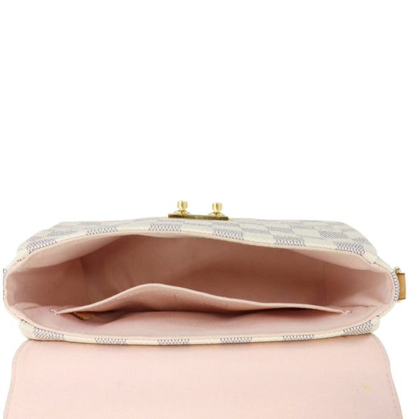 LOUIS VUITTON Croisette Damier Azur Satchel Crossbody Bag Rose Ballerine