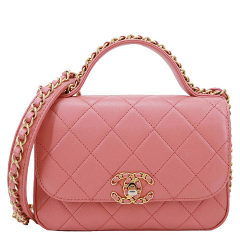 CHANEL Infinity Chain Quilted Leather Crossbody Bag Pink