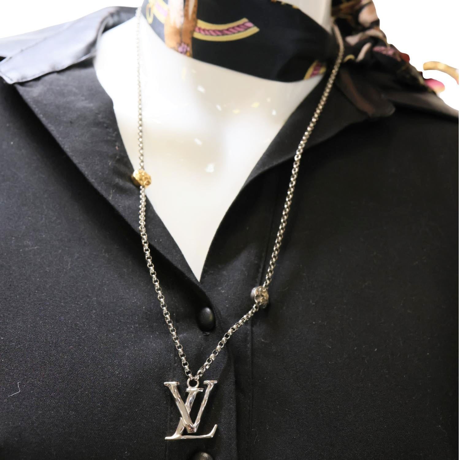 LOUIS VUITTON LV Initials Metal Chain Necklace Silver
