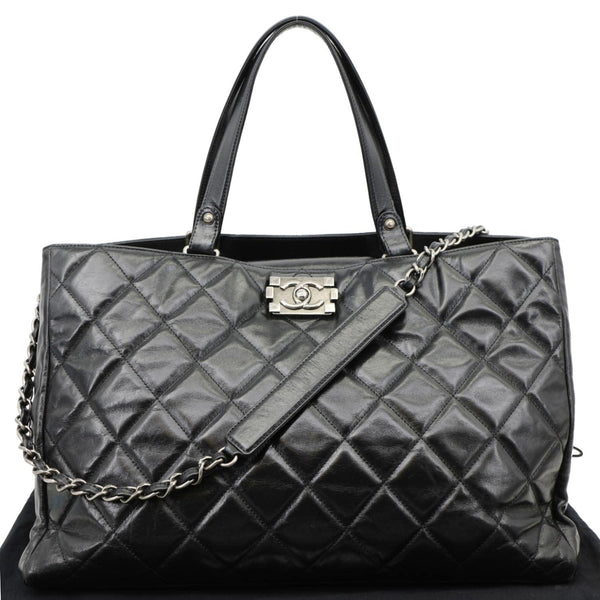 CHANEL Portobello Quilted Calfskin Leather Chain Tote Bag Black