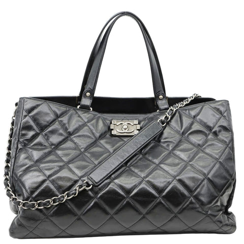 CHANEL Portobello Quilted Calfskin Leather Chain Tote Bag Black
