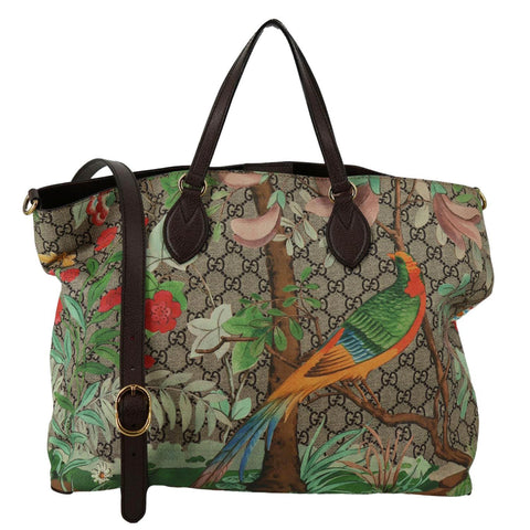 GUCCI Tian Print GG Supreme Canvas Tote Shoulder Bag Beige 453705