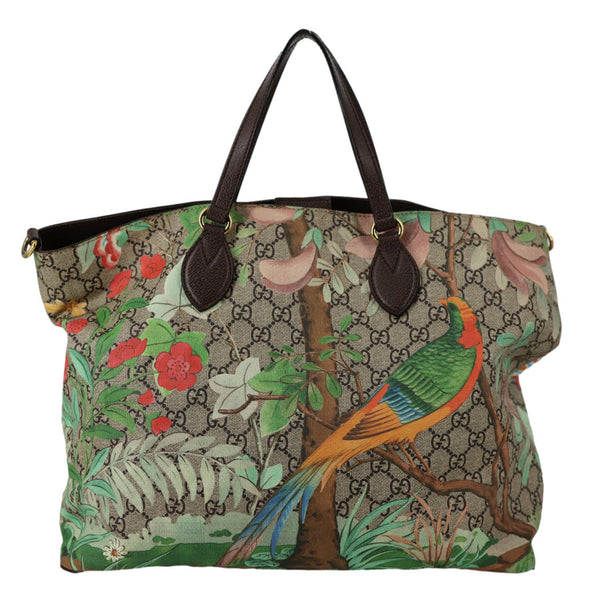 GUCCI Tian Print GG Supreme Canvas Tote Shoulder Bag Beige 453705
