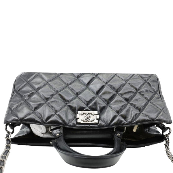 CHANEL Portobello Quilted Calfskin Leather Chain Tote Bag Black