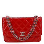 CHANEL Brilliant WOC Quilted Patent Leather Crossbody Wallet Red