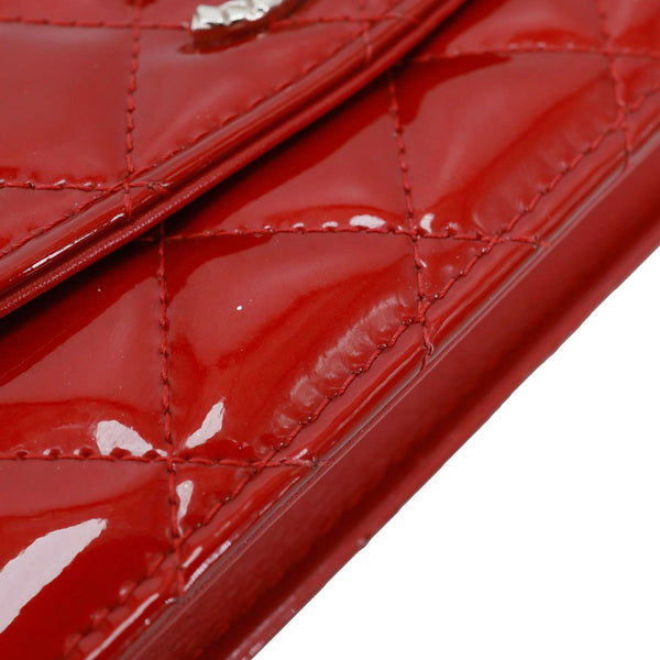 CHANEL Brilliant WOC Quilted Patent Leather Crossbody Wallet Red