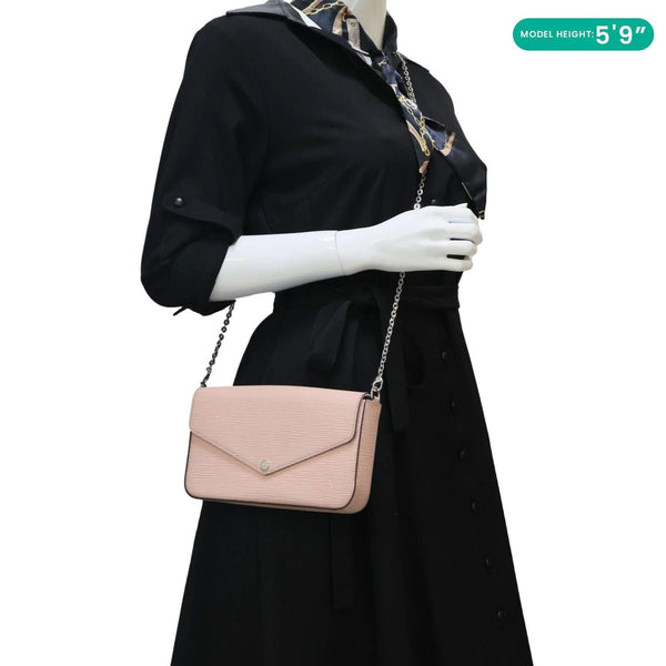 LOUIS VUITTON Felicie Pochette Epi Leather Crossbody Bag Pink
