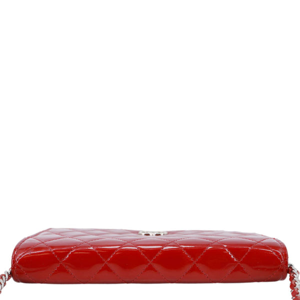 CHANEL Brilliant WOC Quilted Patent Leather Crossbody Wallet Red