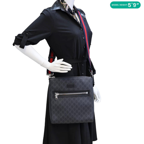 GUCCI GG Supreme Canvas Square Messenger Bag Black 474137